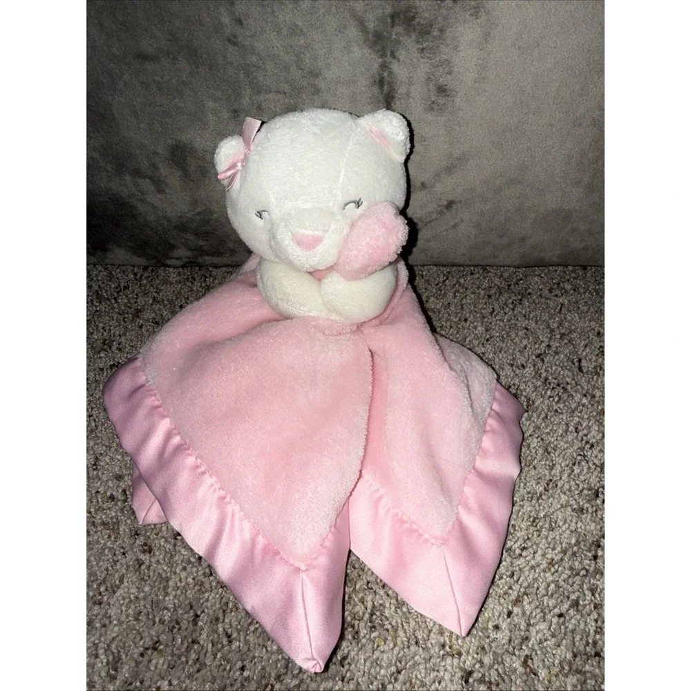 Carter's Pink White Satin Bow Kitty Cat Infant Baby Lovey Security Blanket Plush